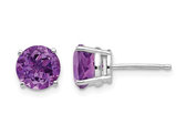 14K White Gold 6mm Solitaire Amethyst Earrings 1.50 Carat (ctw)